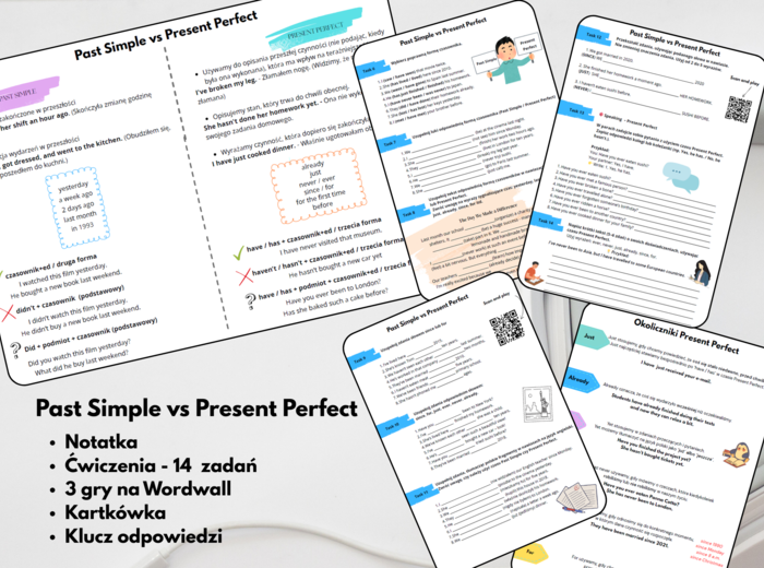 🕒 Past Simple vs Present Perfect – Notatka + zestaw kart pracy i gier