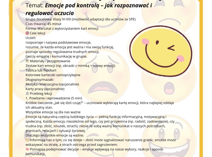 Lekcja wychowawcza - Emocje pod kontrolą