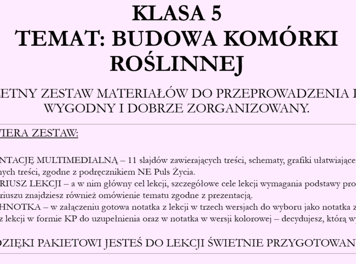 Budowa komórki roślinnej - klasa 5 - pakiet