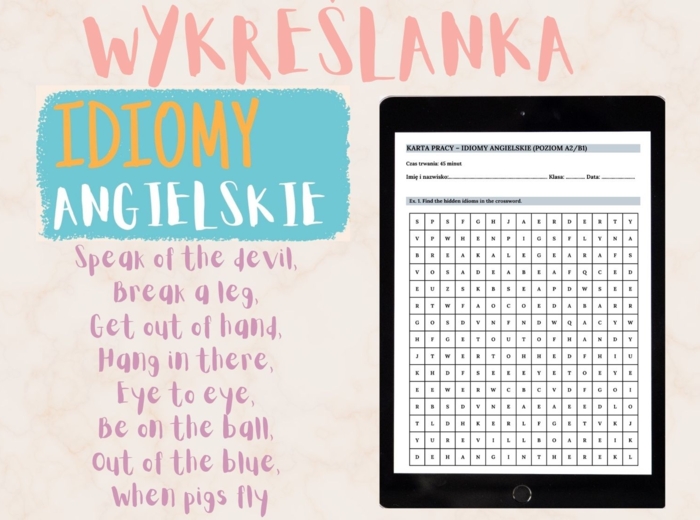 Wykreślanka Popularne Angielskie Idiomy Poziom A2/B1 – PDF do druku + Klucz Odpowiedzi
