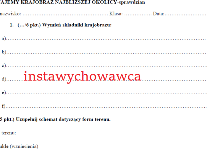 Poznajemy krajobraz najbliższej okolicy-sprawdzian