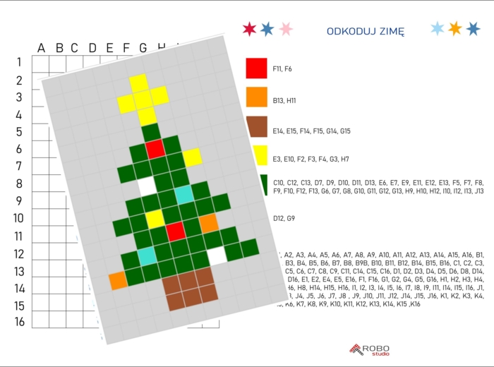 Kodowanka zimowa, świąteczna, choinka , Boże Narodzenie, zima, odkoduj zimę, kodowanie łatwe,