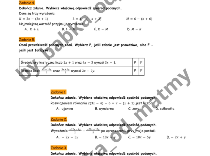 Zeszyt przygotowań do E8 z matematyki – wyrażenia algebraiczne i równania
