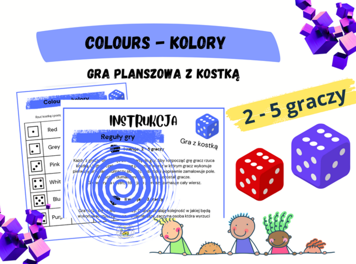 Colours - kolory. Gra planszowa z kostką.