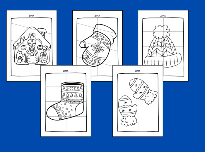 ZIMA - UKŁADANKA – układanki – puzzle – kolorowanka – 10 szt. - biblioteka – świetlica – przedszkole