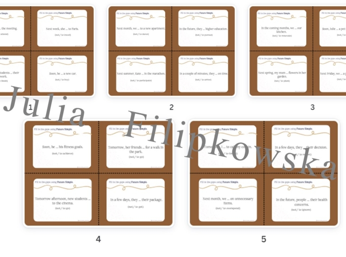 Future Simple Karty do mówienia/ Mówienie/ Speaking/ Zestaw/ Pakiet/ Klasy 4-8/ Klasy 4-6/ Klasy 6-8/ SP/ Warm-up/ Rozgrzewka/ Gramatyka/ Grammar/ Speaking cards grammar/ Grammar cards/ E8