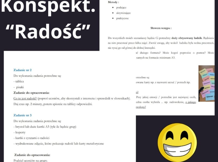 Konspekt zajęć - radość. Godzina wychowawcza. Rewalidacja. Szkoła podstawowa. Szkoła ponadpodstawowa.