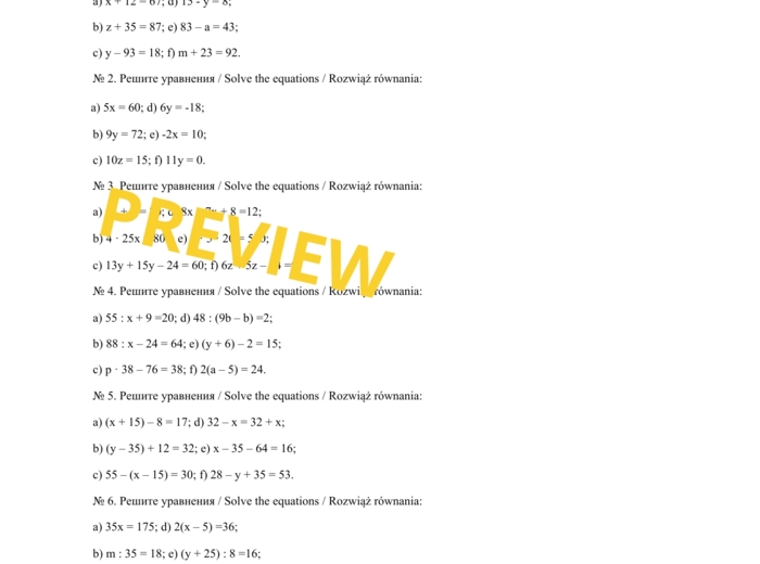 Równania liniowe - Zeszyt ćwiczeń trójjęzyczny (angielski, rosyjski, polski)