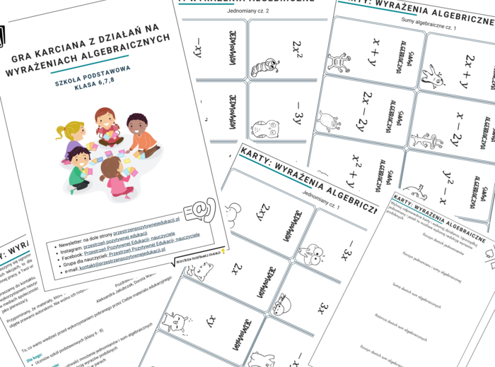 Gra karciana z wyrażeń algebraicznych (klasa 6,7,8)