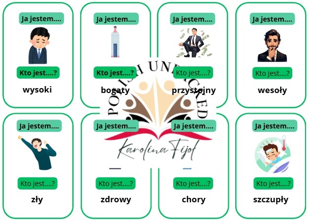 "Ja jestem, kto jest" przymiotniki, poziom A1, język polski dla obcokrajowców