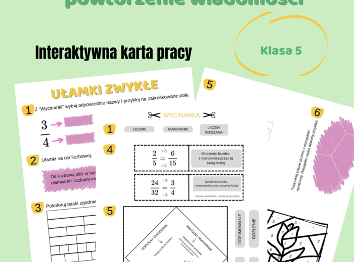 Ułamki zwykłe, powtórzenie wiadomości - klasa 5