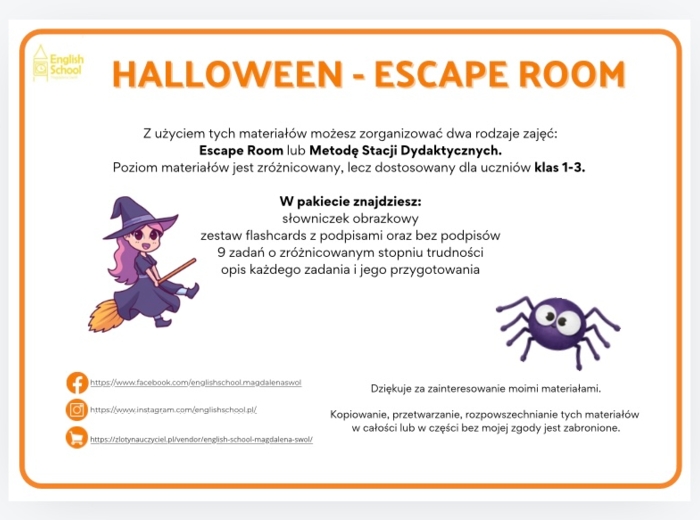 HALLOWEEN - Escape Room/ Stacje dydaktyczne (klasy 1-3)