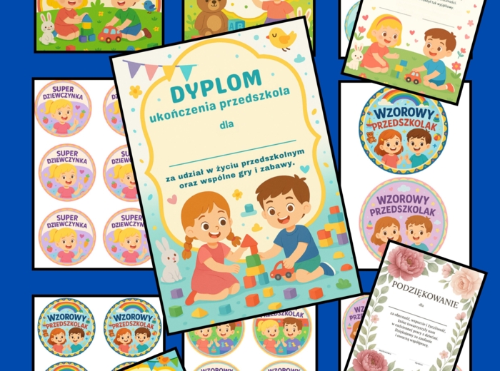 🎉 16 stron gotowych materiałów: dyplomy, medale, podziękowania dla rodziców!