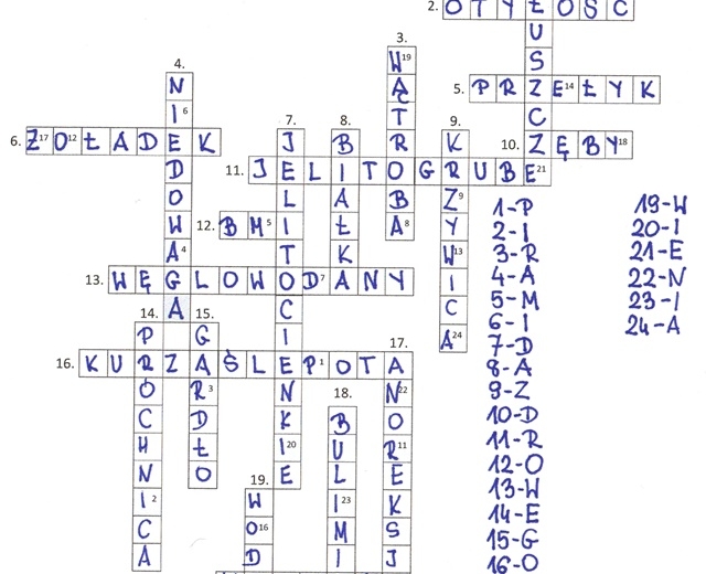 Układ pokarmowy (krzyżówka podsumowanie rozwiązanie)