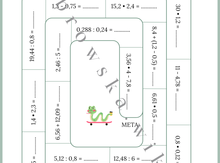 Działania na ułamkach dziesiętnych - wąż matematyczny