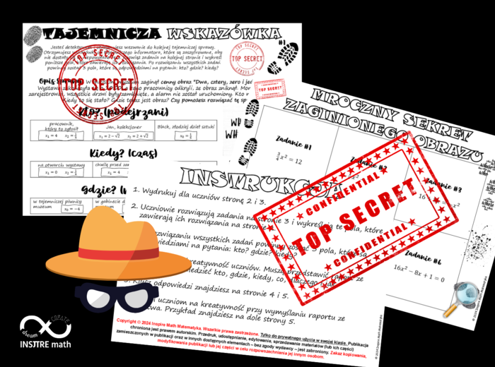 Agencja Detektywistyczna: tajemnicza wskazówka. Równania kwadratowe. Rozwiązywanie równań kwadratowych. Szkoła ponadpodstawowa.