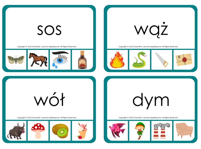 KLAMERKOWE POMOCE WYRAZY 3-LITEROWE 56 KART