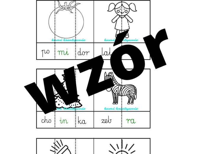 Sylaby - kartoniki kolorowe i czarno- białe