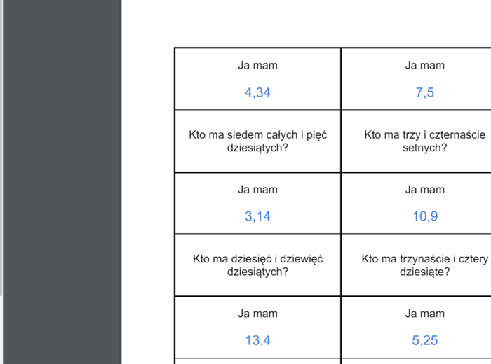 Odczytywanie ułamków dziesiętnych