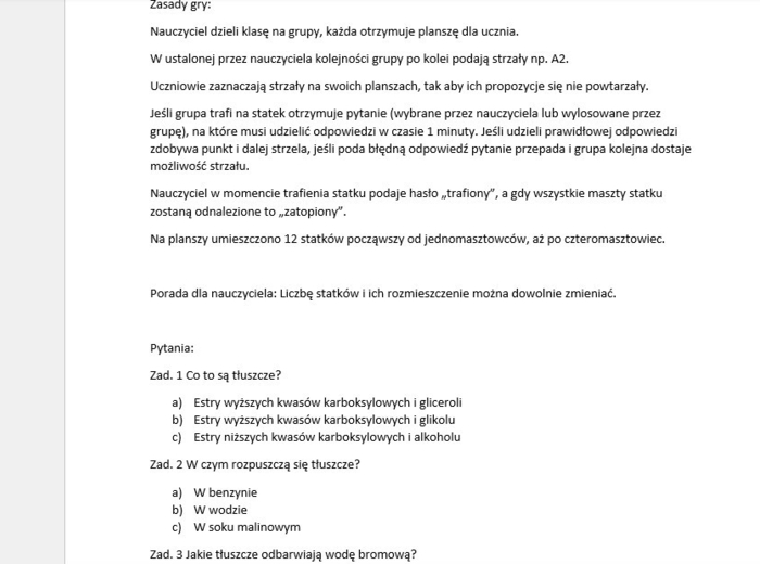 Gra statki - substancje o znaczeniu biologicznym