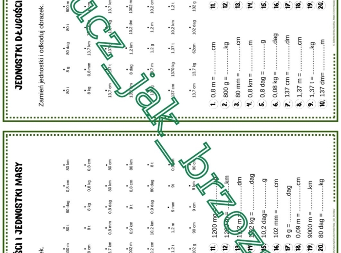 Jednostki długości i jednostki masy, kodowanie, klasa 6