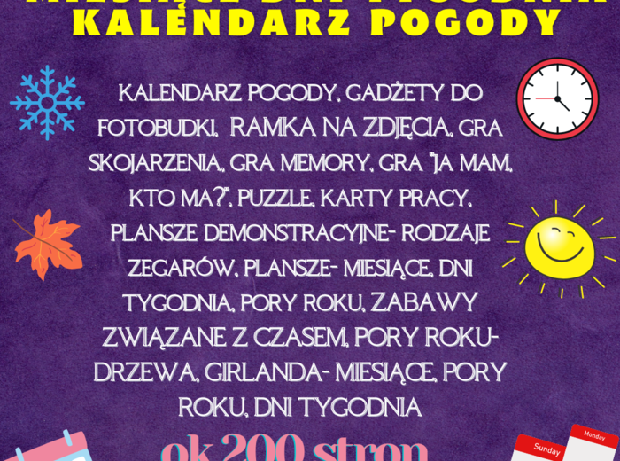 Pakiet CZAS, PORY ROKU, MIESIĄCE, DNI TYGODNIA, KALENDARZ POGODY