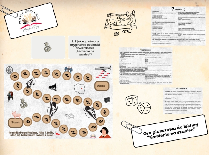 Gra planszowa "Kamienie na szaniec" Aleksandra Kamińskiego, grywalizacja, lektura, egzamin ósmoklasisty