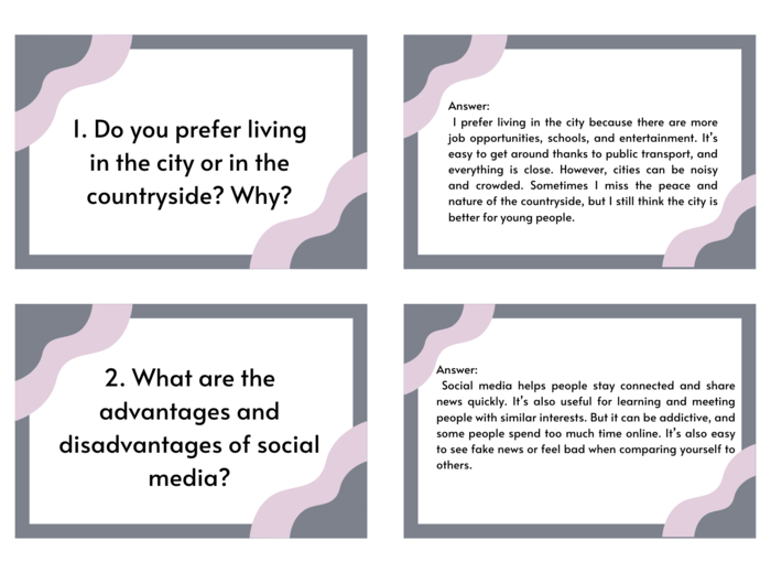 100 Flashcards / Pytania na maturę ustną / Matura Ustna / Angielski / Fiszki