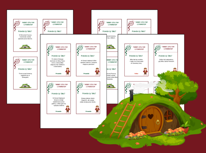🧙‍♂️Gra „Prawda czy fałsz? – Hobbit, czyli tam i z powrotem” - 84 fiszki + odpowiedzi