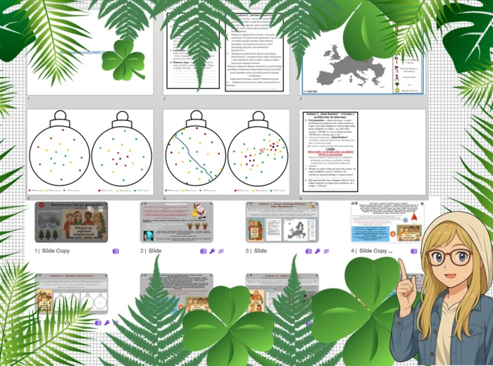 Prezentacja multimedialna, scenariusz lekcji krok po kroku plus zadania do stacji zadaniowych lub pracy w grupach o tematyce Świąt Bożego Narodzenia w genial.ly do edycji. Geografia 5.