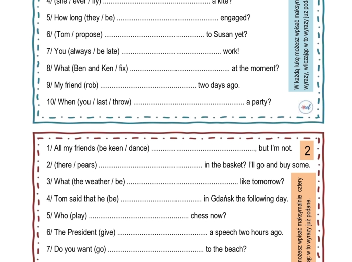 EGZAMIN ÓSMOKLASISTY - UŻYCIE WYRAZÓW PODANYCH W NAWIASIE W ODPOWIEDNIEJ FORMIE