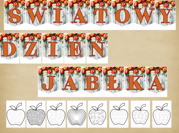 Światowy Dzień Jabłka girlanda + kolorowanki