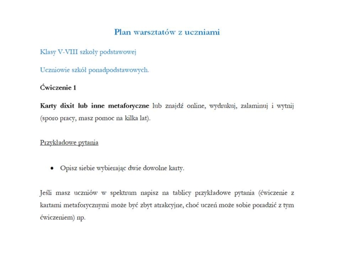 Godzina wychowawcza. Warsztaty dla uczniów. Plan zajęć.