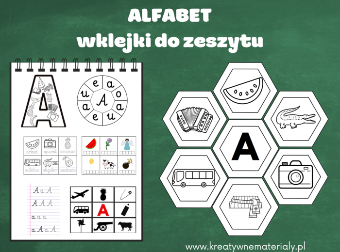 Alfabet - wklejki do zeszytu i plansze