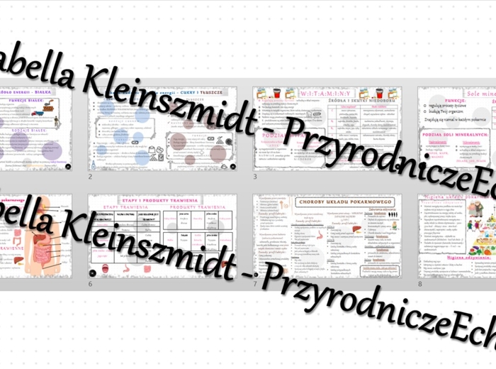 Zestaw sketchnotek – notatek do całego działu „Układ pokarmowy” wykonanych w power point do edycji. Biologia 7