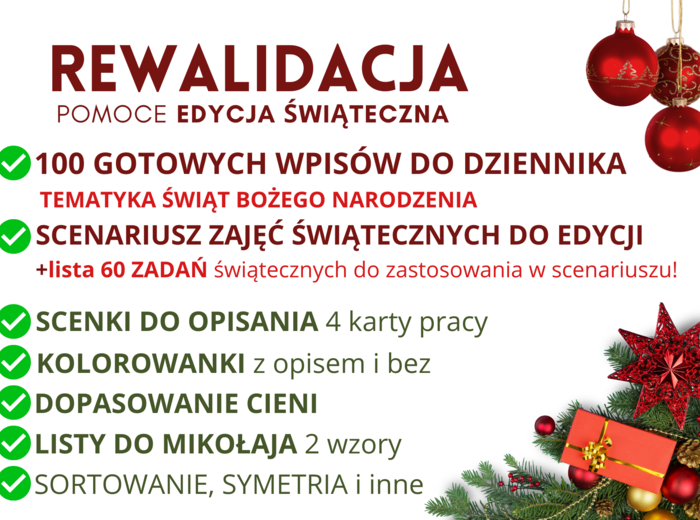 Rewalidacja - Gotowe wpisy do dziennika ŚWIĘTA scenariusz zadania karty pracy kolorowanki kodowanie sortowanie