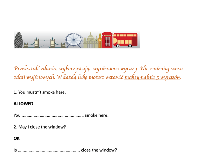 Powtórka przed egzaminem ósmoklasisty za 1 zł !!!- 2 strony zdań do przekształcenia+ KLUCZ