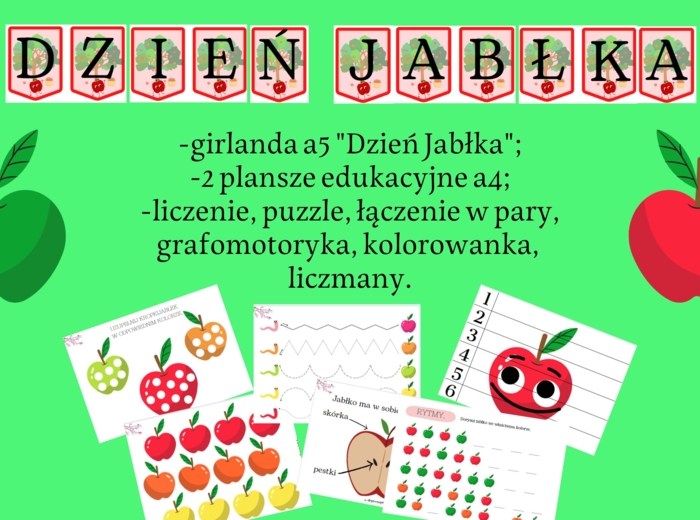 Dzień Jabłka - girlanda, karty pracy, plansze, liczmany