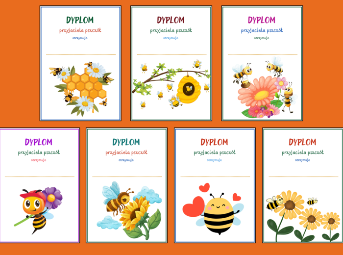 DZIEŃ PSZCZÓŁ - pszczoły – DYPLOMY – 20 wersji – biblioteka – świetlica - przedszkole – dyplom
