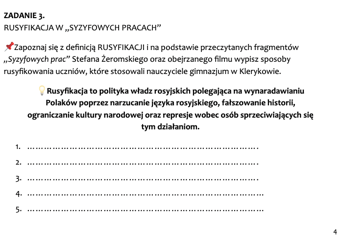 SYZYFOWE PRACE STEFANA ŻEROMSKIEGO -  bohaterowie wobec rusyfikacja (NA PODSTAWIE FRAGMENTÓW POWIEŚCI I FILMU)