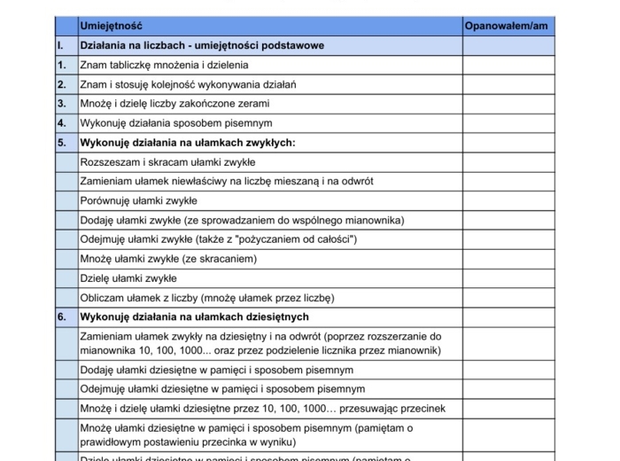 Wykaz umiejętności - egzamin ósmoklasisty 2025