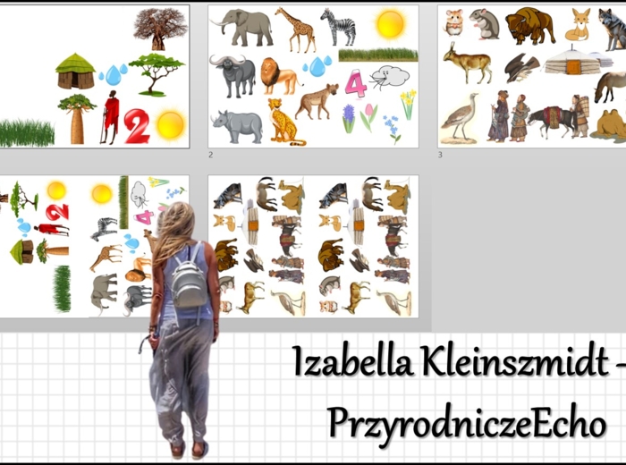 Materiał do wycięcia/wycinanka do notatki „W krajobrazach trawiastych sawanny i stepu” w pdf. Geografia 5, dział „Krajobrazy świata”.