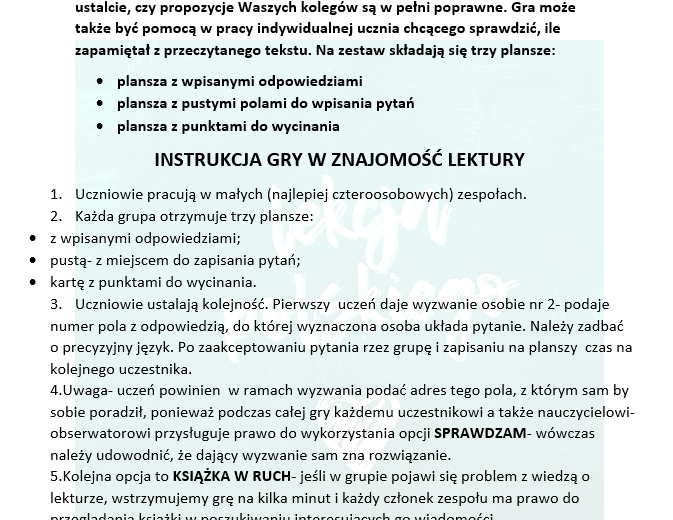 "PAN TADEUSZ"- GRAMY W ZNAJOMOŚĆ LEKTURY