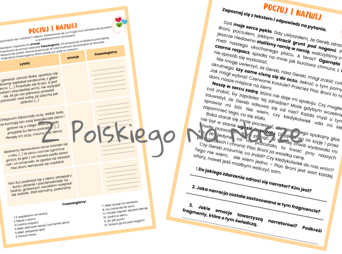 Karta pracy Emocje na Placu Broni - materiał pomocniczy do opisu przeżyć wewnętrznych