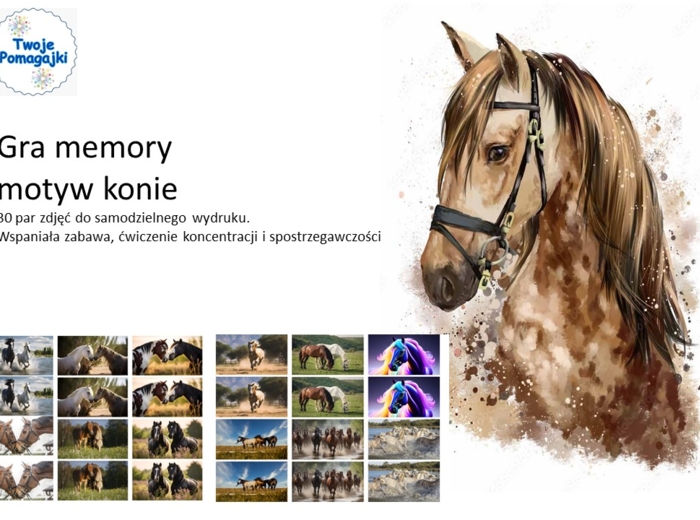 Gra memory - do 30 par pięknych zdjęć koni🐴🐴