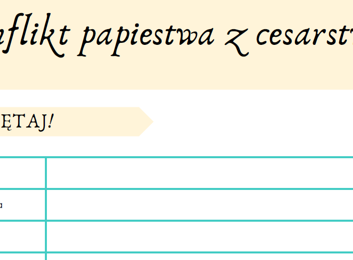 "Konflikt papiestwa z cesarstwem" - prezentacja + karta pracy