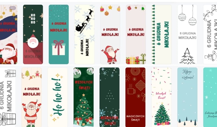 Zakładki świąteczne do książki Mikołajki i święta