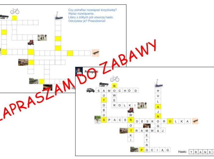 ???Krzyżówka obrazkowa - środki transportu do szkoły/ przedszkola