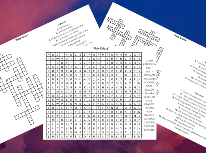 "MAŁY KSIĄŻĘ" - krzyżówka, wykreślanka - lektury obowiązkowe kl.7-8