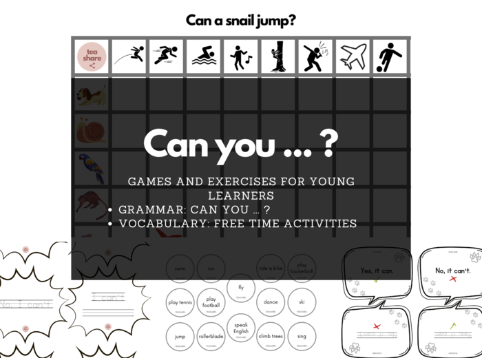 Gry do ćwiczenia czasownika CAN + free time activities dla młodszych dzieci